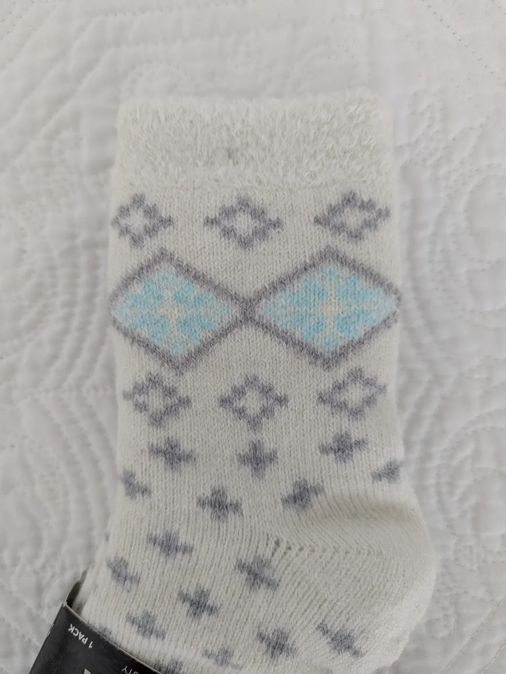 Field & Stream Cabin Socks in Cream with Gray & Light Blue Accents